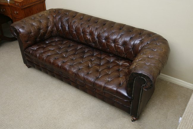 Antique Dark Brown Leather Chesterfield