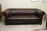 Antique Dark Brown Leather Chesterfield